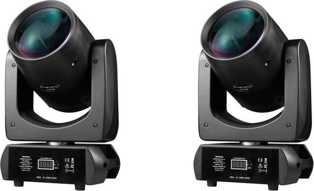 2er Set HYULIGHTS Mini Beam Spot LED Moving Head mit 200W, 24 rotierenden Prismen, 14 Gobos und 11 Farbrädern, Schwarz - Bild 1