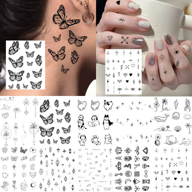 YURAN Temporäre Tattoos mit Schmetterlingen, Katzen und Walen, Damen - Bild 1