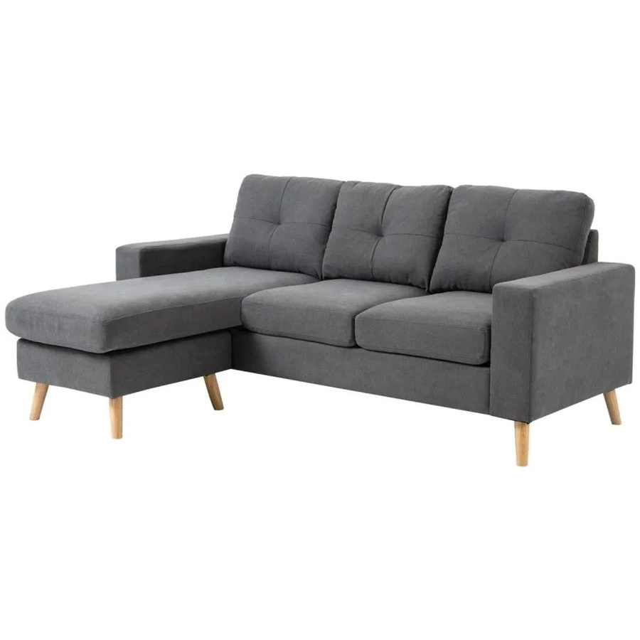 HOMCOM Ecksofa in L-Form mit Chaiselongue aus Leinenoptik und Holzrahmen, Grau - Bild 2