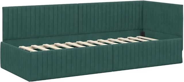 vidaXL Eckbettgestell mit Kopfteil in Dunkelgrün, Stoff und Holz, B: 80 cm, L: 200 cm, H: 204 cm - Bild 1