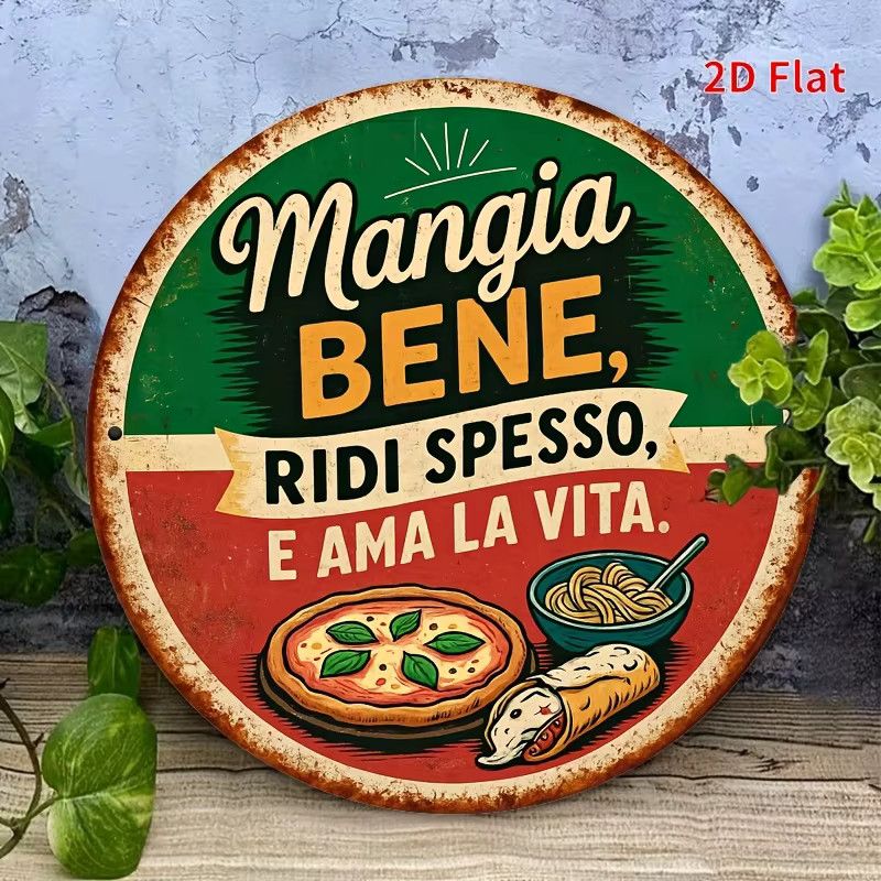 Vintage Blechschild Potdemiel Mangia Bene Ridi Spresso als italienische Restaurantdekoration und Metallwandkunst, B/H: 20 x 20 cm - Bild 5
