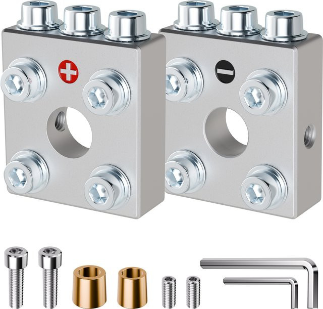 Batterie-Anschlussverteilerblock mit vertikalem Messingadapter, 14-Port-Batterie-Anschlussklemme für 6V-48V, bis zu 4/0 AWG in Gold und Silber - Bild 1