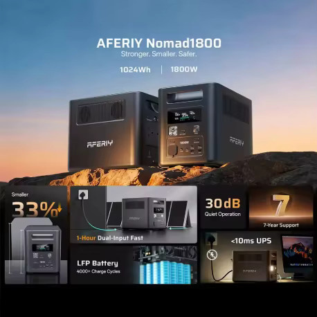 AFERIY P180 Tragbare Powerstation mit 1024Wh Kapazität und 1800W Ausgangsleistung, LiFePO4-Batterie für Outdoor, Camping und Reisen, Schwarz/Grau - Bild 2