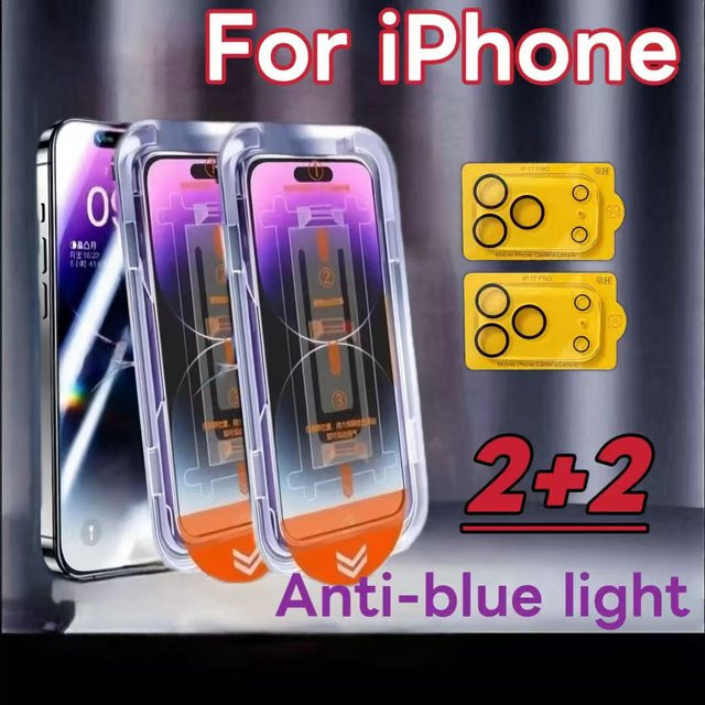 Apple iPhone Displayschutz- und Linsenschutz-Set mit Blaulichtblockierung in Pink und Transparent - Bild 1