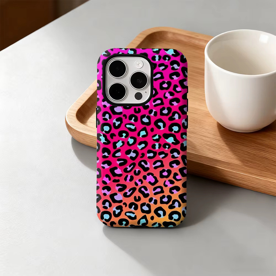 Potdemiel Handyhülle Neon Leopard Design für iPhone 17 16 15 14 13 12 Pro Max Plus mit doppelschichtiger Rückseite in Multicolour - Bild 4