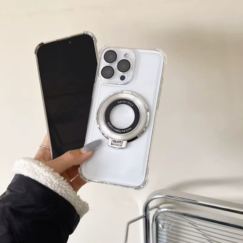 EIENACOCO Stoßfeste Handyhülle mit MagSafe Magnet und Ständerfunktion für iPhone 12 bis 17 Pro Max, Transparent/Gold - Bild 2