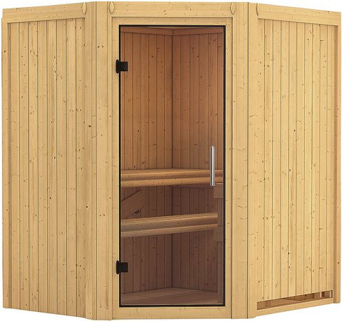 Karibu Sauna Narva für 3 Personen aus Fichtenholz in Beige ohne Ofen B: 198 cm, T: 151 cm, H: 170 cm - Bild 1