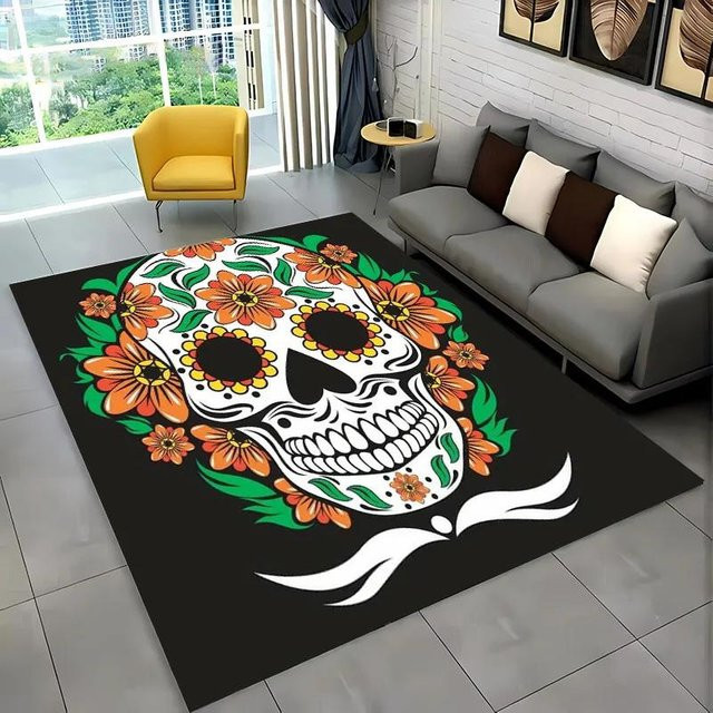 Rutschfeste Bodenmatte mit Mexikanischem Tag der Toten Motiv, Mehrfarbig, B/H: 60 x 40 cm - Bild 1