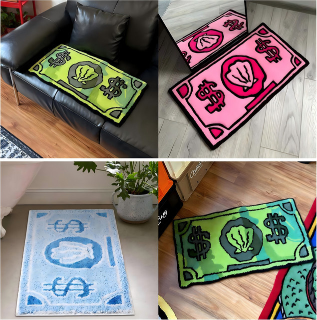 VIKAMA Münz-Kunst-Kaschmir-Teppich, rutschfest und saugfähig, modern und dekorativ, B/T: 60 x 40 cm - Bild 1