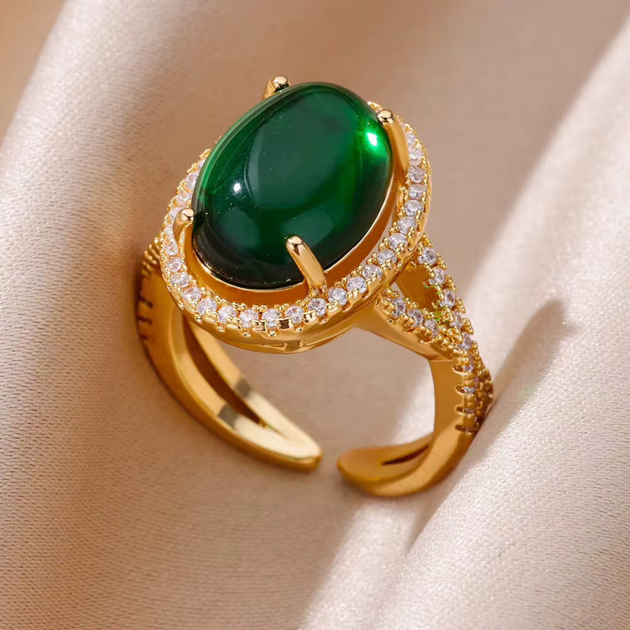 HPTOTMG Ring Edelstahl, vergoldet, Grün, Zirkonia, Damen - Bild 2