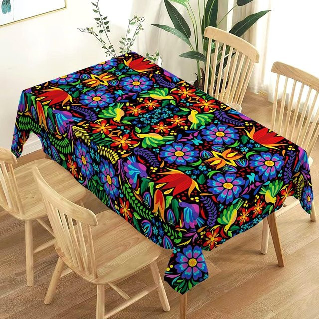 Mexikanische Tischdecke JINGYUE Pet für Cinco De Mayo und Fiesta Partys, Floral Design, Mehrfarbig, B/T: 100 x 160 cm - Bild 1