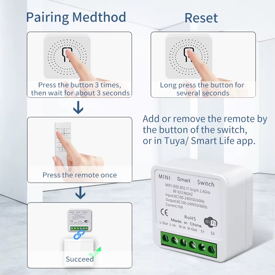 Tuya Smart Switch mit RF 433 MHz Fernbedienung, 10-Kanal Wifi Wireless Schalter für Smart Life App, Sprachsteuerung mit Alexa und Google, Weiß - Bild 4