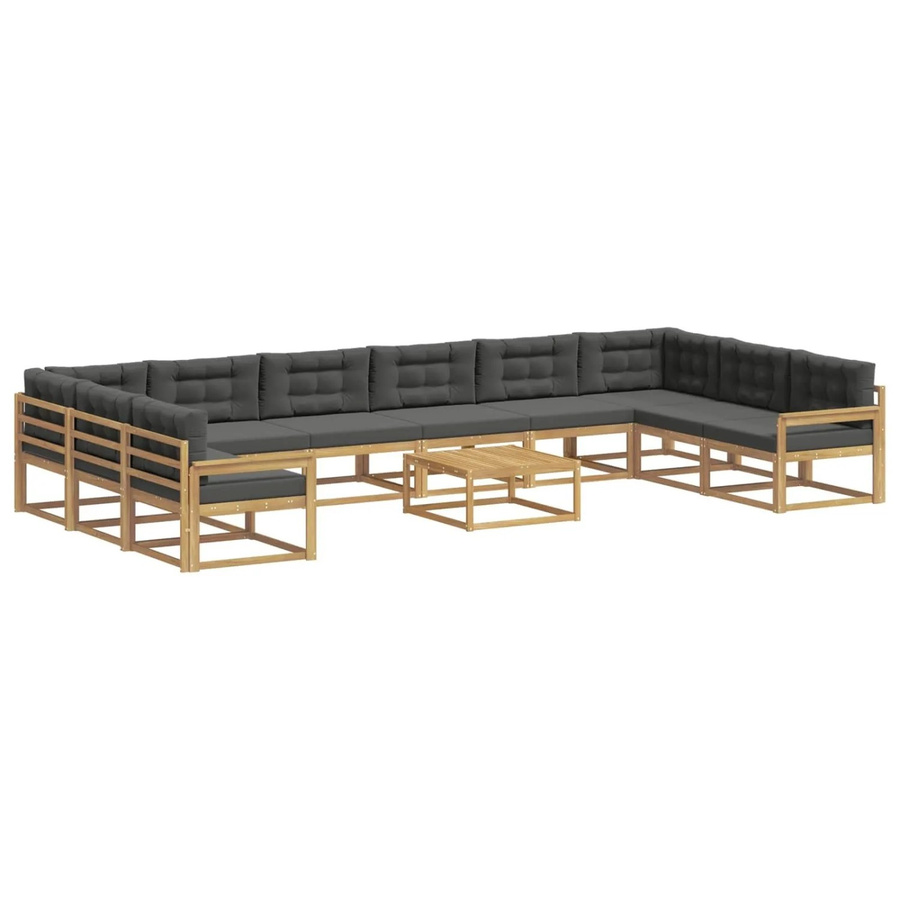 vidaXL Outdoor-Sofagarnitur in U-Form aus massivem Akazienholz mit 11 Kissen in Anthrazit und Weiß - Bild 2