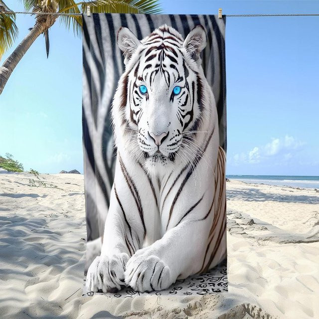 JMG Household Supplies Strandtuch Weißer Tiger Porträt aus Mikrofaser, B/H: 50 x 100 cm - Bild 1