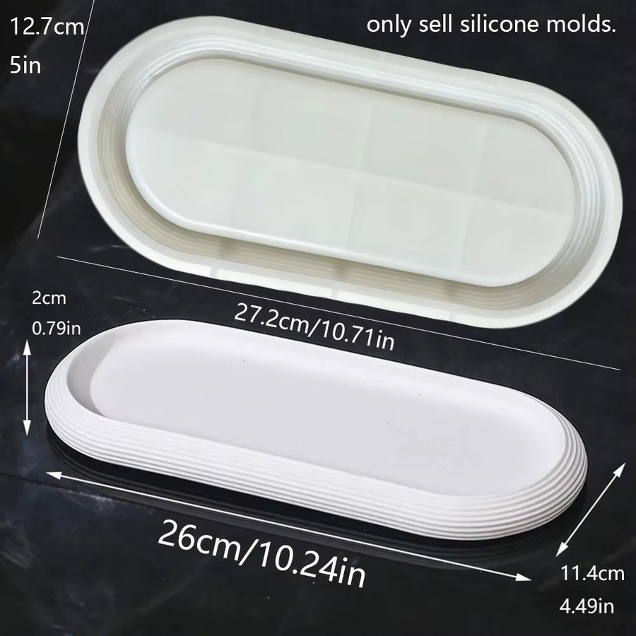 Minimalistische ovale Silikonform mit Streifen für DIY Ablagen aus Beton, Gips oder Epoxidharz in Weiß - Bild 2