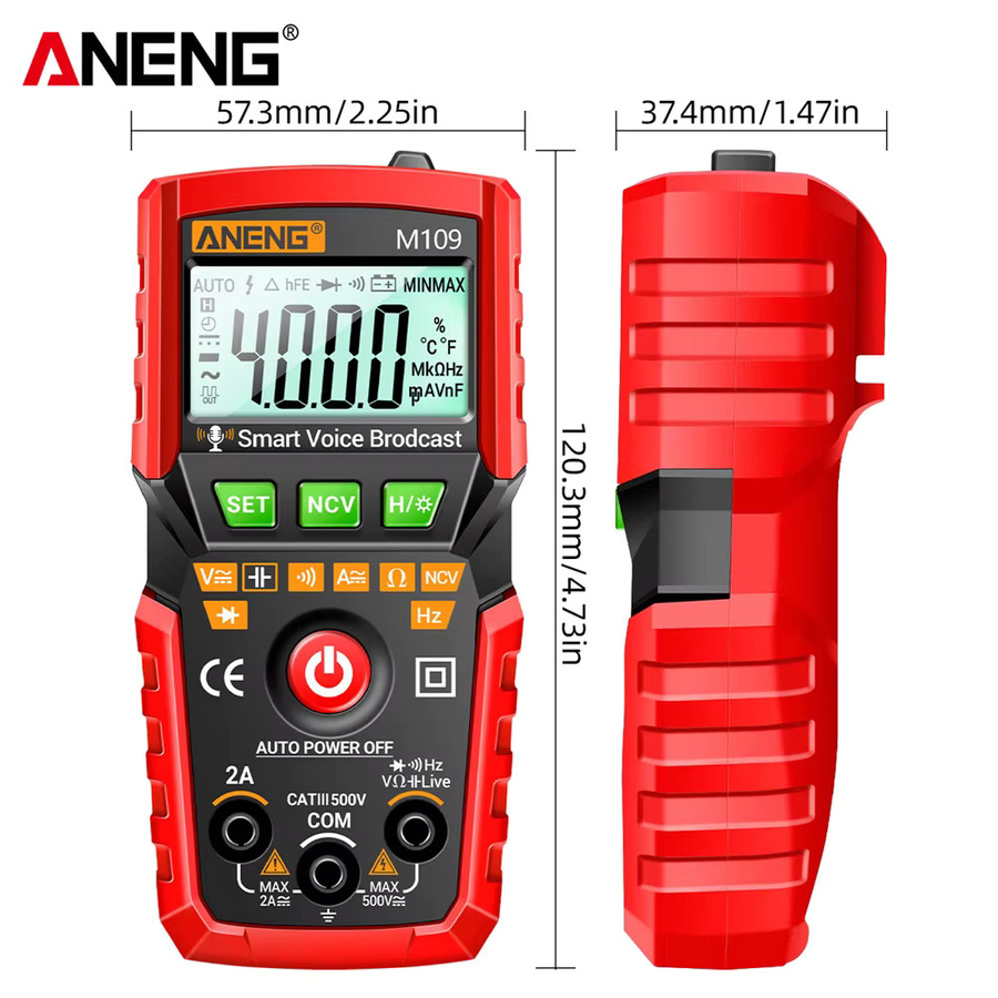 ANENG M109 Smart Multimeter Tester AC/DC Spannungsmessgerät mit Sprachausgabe, NCV, Kapazitäts- und Durchgangsprüfung, Schwarz - Bild 6