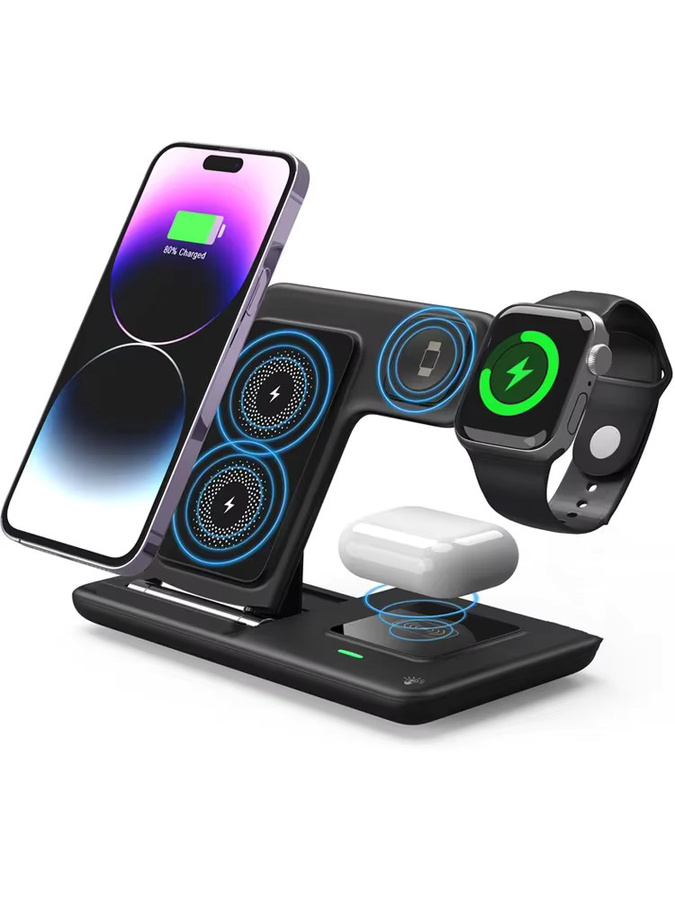 VIKEFON 3-in-1 Faltbare Kabellose Ladestation für iPhone, Apple Watch und AirPods Pro in Schwarz - Bild 7