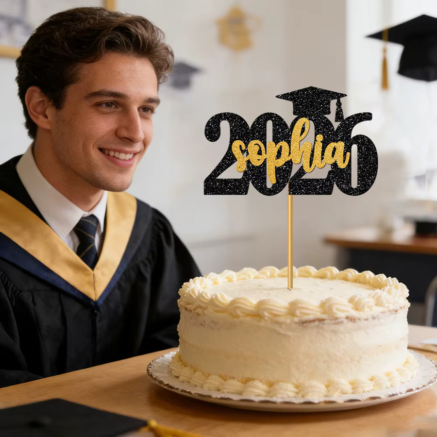 WEIGAO Personalisierte Namens-Kuchenaufsätze für Abschlussfeiern 2026 in Schwarz - Bild 2