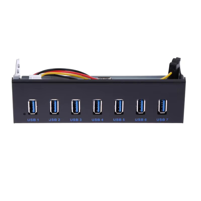 OULLX USB Hub Frontplatte 5,25 Zoll für PC-Gehäuse mit 7-8 Ports (USB 3.0 und 2.0) in Schwarz - Bild 3