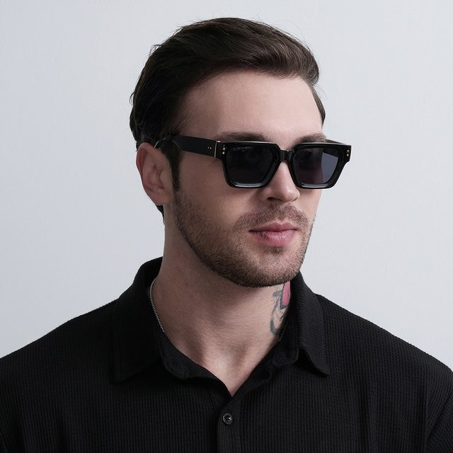 Ruiao Sonnenbrille, Eckige Form, Vollrand, Schwarz, Herren, Kunststoff - Bild 1