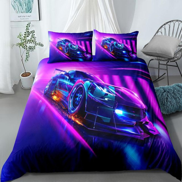 Binchi Outdoor Product Formel 1 Bettwäsche-Set mit Sportwagen-Motiv, Blau, 3-teilig, B/H: 150 x 200 cm - Bild 1