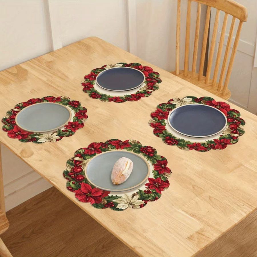 VIKAMA 4-teiliges Weihnachts-Tischset mit Weihnachtsstern für deine Tischdekoration - Bild 3
