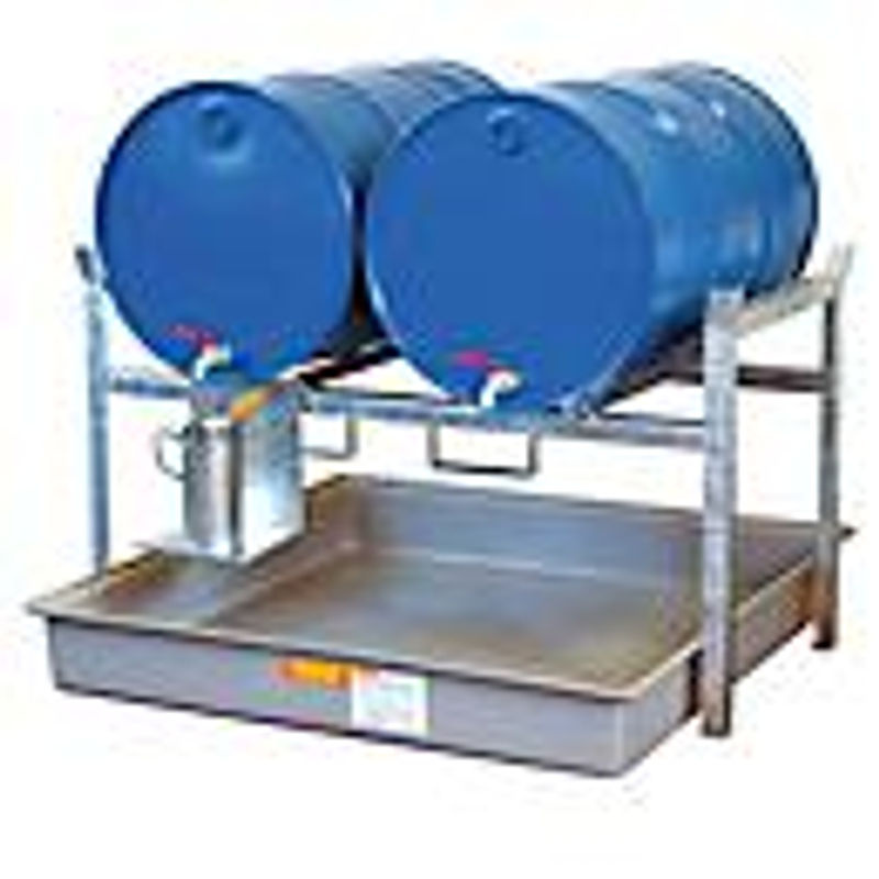 CEMO Fassregal Typ 800 Variante 1 mit Fassauflage und GFK-Auffangwanne für 2 x 200-L-Fässer, B 141,0 cm, H 84,0 cm, T 128,0 cm - Bild 2