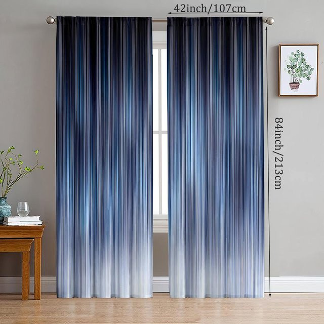 Yiran Furniture Vorhänge aus Polyester in Himmelblau, 2er-Set, halbtransparent mit Streifenmuster und Stangentaschen, Breite: 107 cm, Höhe: 160 cm - Bild 1