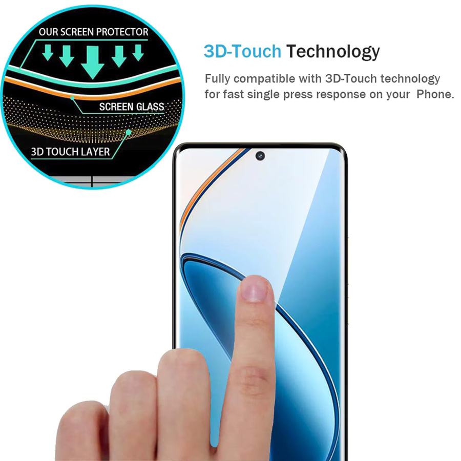 AdvenQi 3D-Kurven-Displayschutzfolie aus gehärtetem Glas für Realme 12 Pro Plus und OPPO, HD-Kristall, 9H Härtegrad, transparent - Bild 4