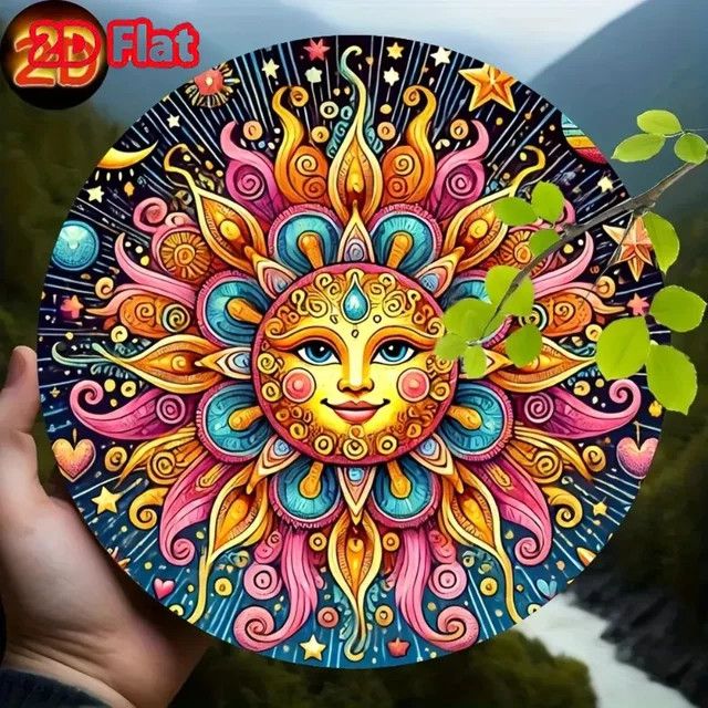 HELLOYOUNG Vintage Metallwandkunst Sonne, runde Metallplatte in Multicolor, Durchmesser: 20 cm - Bild 1