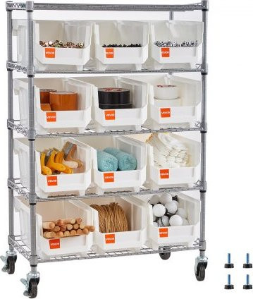 VEVOR Rollbares Standregal mit 5 Ebenen und 12 Stapelboxen aus Stahl, Mobiles Lagerregal für Garage, Büro und Küche - Bild 1