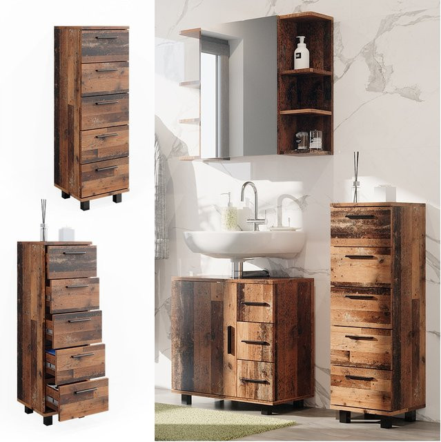Vicco Midischrank Ilias Badschrank in Eiche Rustikal Old Style, B/T/H: 30 x 30 x 95 cm - Bild 1