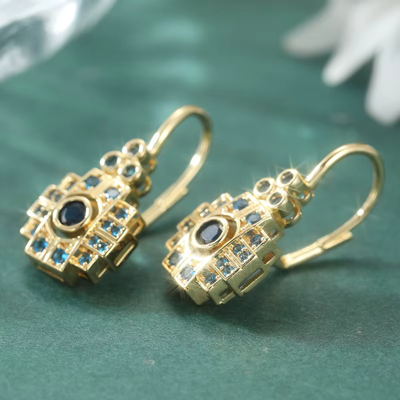 YoYo Anhänger-Ohrringe, Gold, Blaue Zirkonia, Damen - Bild 2