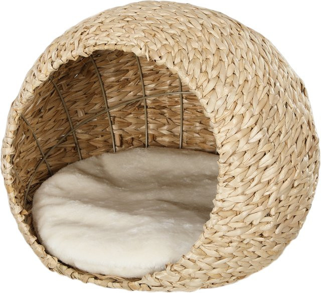 Aosom Katzenkorb aus Weide mit flauschigem Kissen in Braun, B/T/H: 45 x 41 x 37 cm - Bild 1