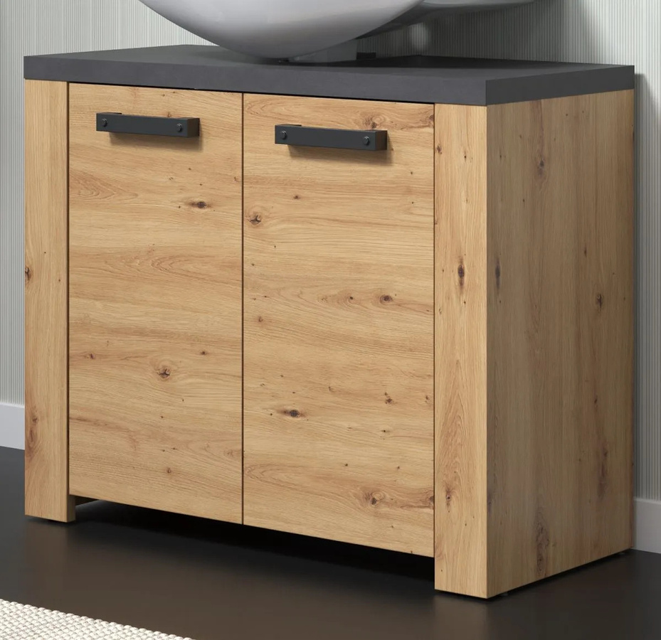 Waschbeckenunterschrank Jorik in Eiche Artisan und Grau, Breite: 80 cm - Bild 1