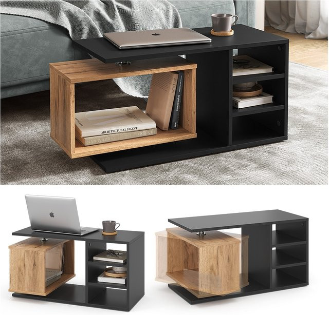 Vicco Couchtisch Rafi in Schwarz mit drehbarem Fach, B/T/H: 88 x 40 x 35 cm - Bild 1
