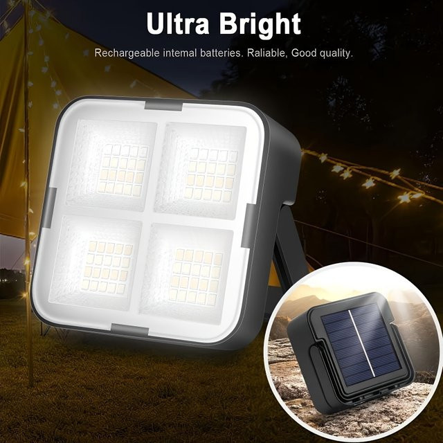 LED-Solar-Campingleuchte in Schwarz mit weißem Licht, über USB wiederaufladbare tragbare Zeltlampe für Notfälle und Camping - Bild 1
