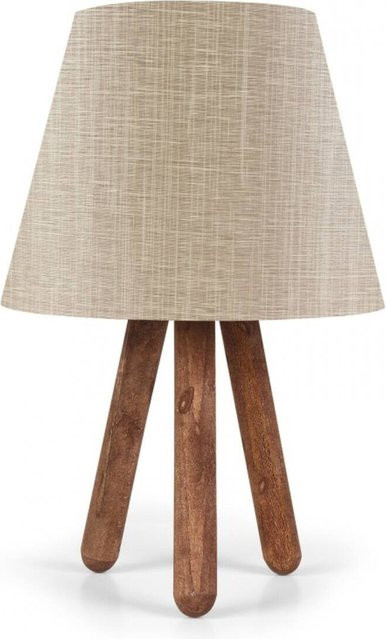 Opviq Tischleuchte aus Buchenholz und PVC in Creme und Nussbaum, E27, B/T/H: 22 x 22 x 33 cm - Bild 1