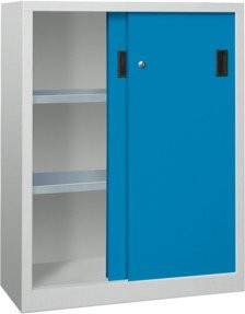 Pavoy Schiebetürenschrank aus Stahl mit 2 Böden, Farben: Grau und Blau, B/T/H: 120 x 40 x 100 cm - Bild 1