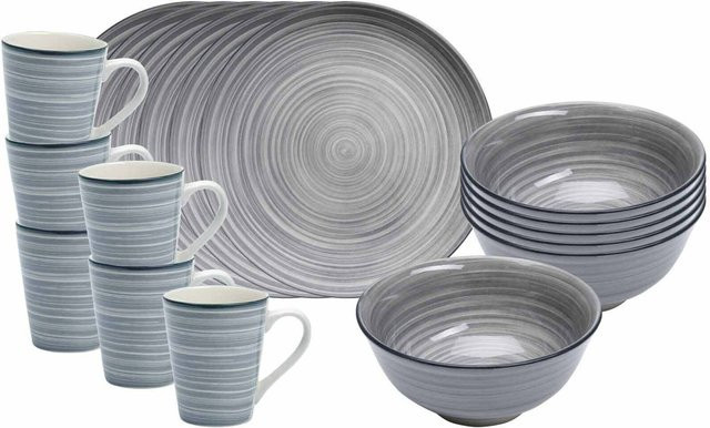 Ritzenhoff & Breker Frühstücks-Set Sendai Wirbel Dinner Service aus Keramik in Grau, 18er Set - Bild 1
