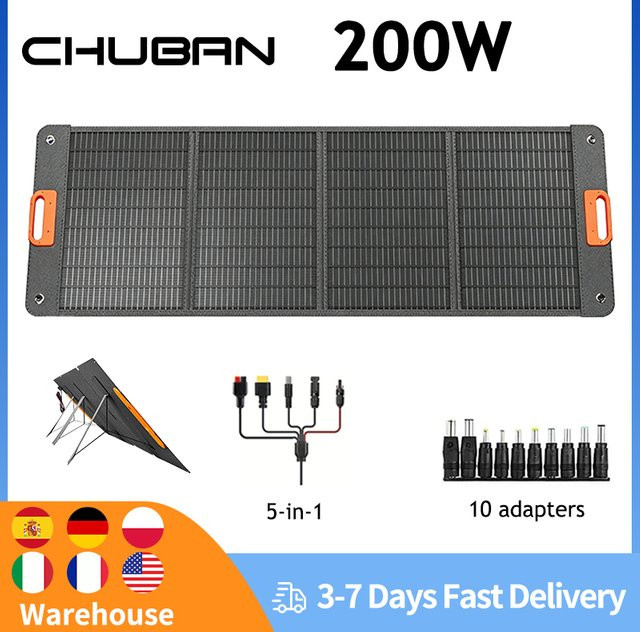 CHUBAN Faltbares Solarmodul 200W Tragbares Solar-Ladepanel Komplettset in Schwarz für Camping und Outdoor-Tourismus - Bild 1