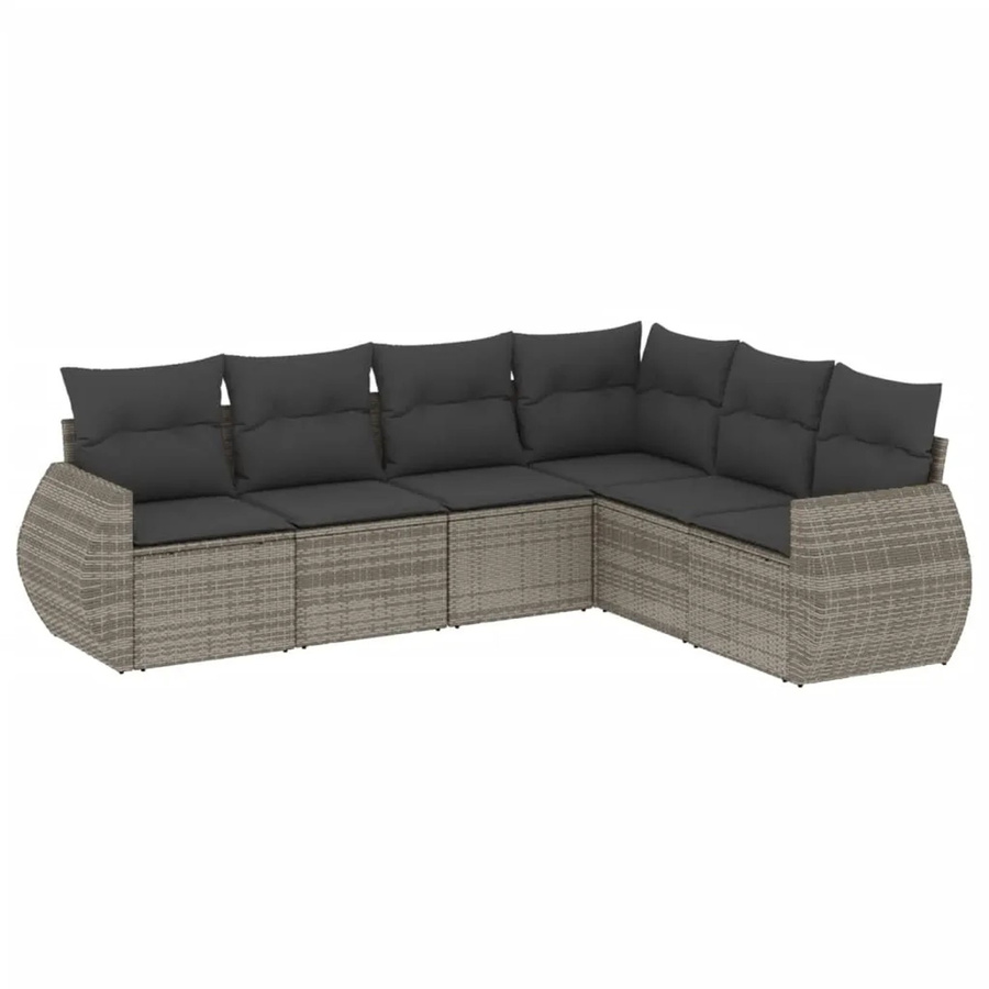 vidaXL 6-teilige Garten-Sofagarnitur in L-Form aus Poly-Rattan in Grau mit Sitzkissen und Rückenkissen - Bild 2