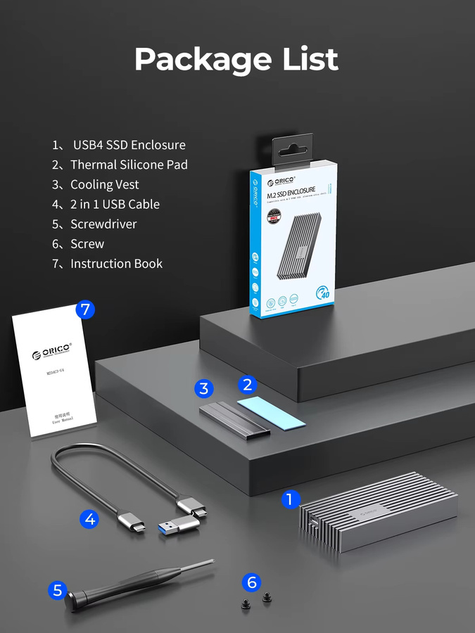 ORICO NVMe M.2 SSD-Gehäuse USB4 40 Gbit/s in Grau, kompatibel mit Thunderbolt 3/4 und USB-C - Bild 6