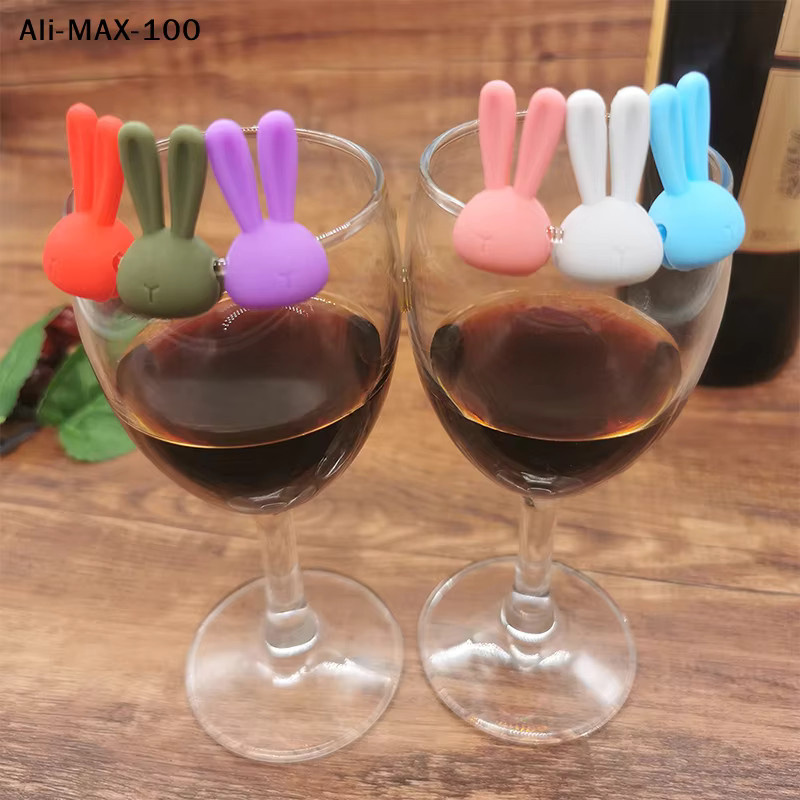 Hoeaden 6er Set Cartoon 3D Hasenohren Weinglas-Marker in Multicolor zur Glas-Erkennung für Rotwein und Champagner - Bild 3