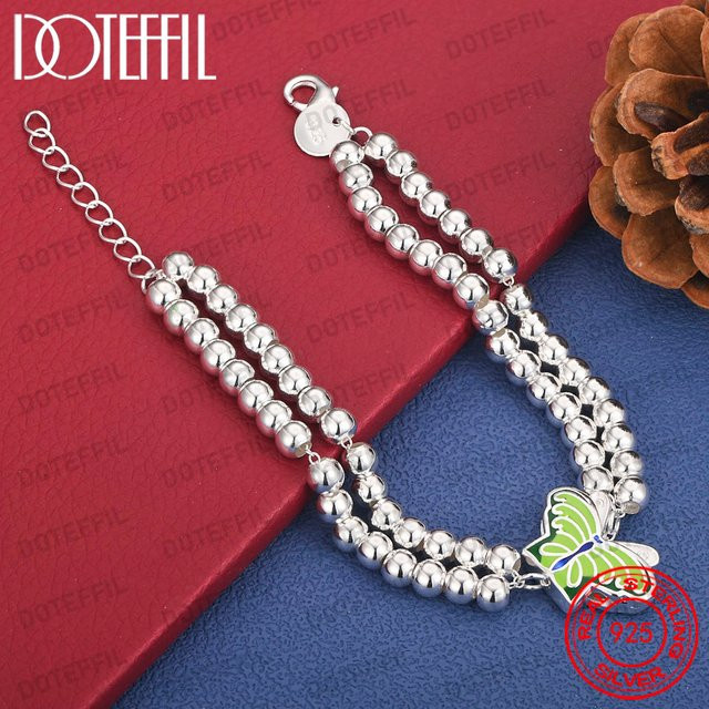 DOTEFFIL Armband, 925 Silber, grüne Schmetterling, Damen, 8 Zoll - Bild 1
