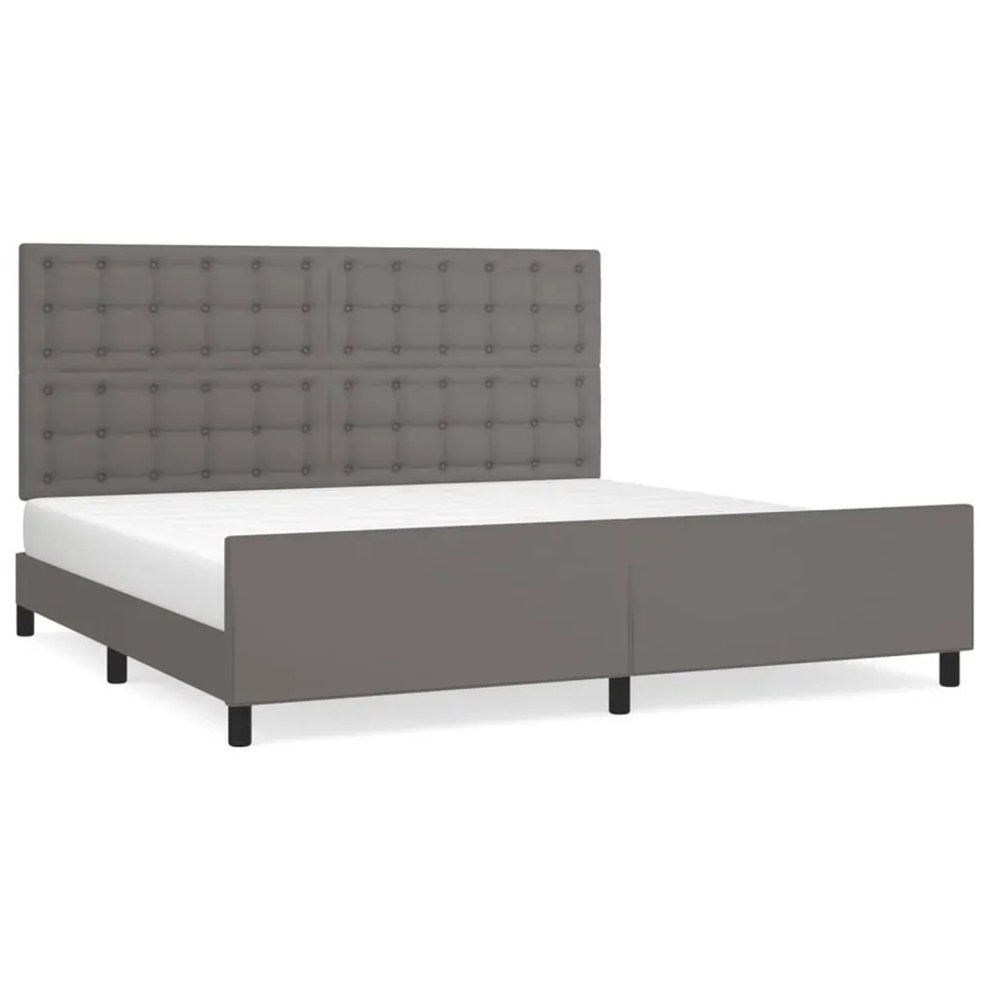vidaXL Bettgestell mit Kopfteil aus Kunstleder in Grau, B/T/H: 200 x 200 x 118 cm - Bild 2