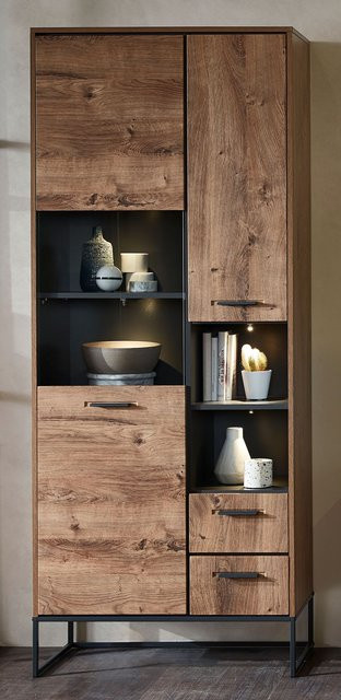 Vitrine HARPER in Braun mit Glastüren und Soft-Close-Funktion, B/T/H: 79 x 38 x 196 cm - Bild 1