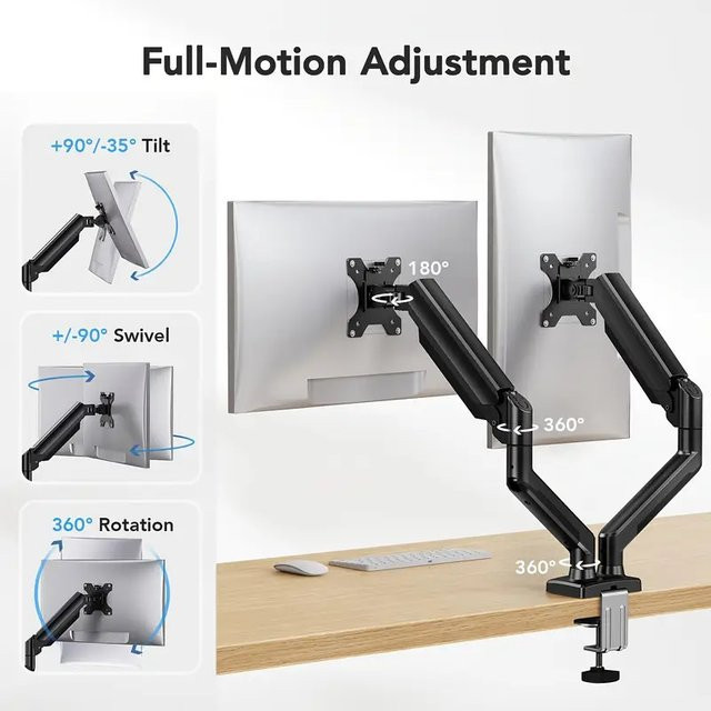 BEISHI Dual-Monitorhalterung für 13 bis 32 Zoll Bildschirme, verstellbarer Dual-Monitorständer in Schwarz mit 180 Grad Drehung, Neigefunktion und 360 Grad Rotation für dein Home Office - Bild 1