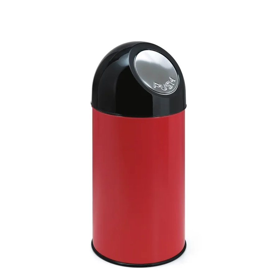 PROREGAL Klassischer Abfallbehälter mit Pushdeckel aus Metall, Rot, H x B x T: 67 x 31 x 31 cm - Bild 2