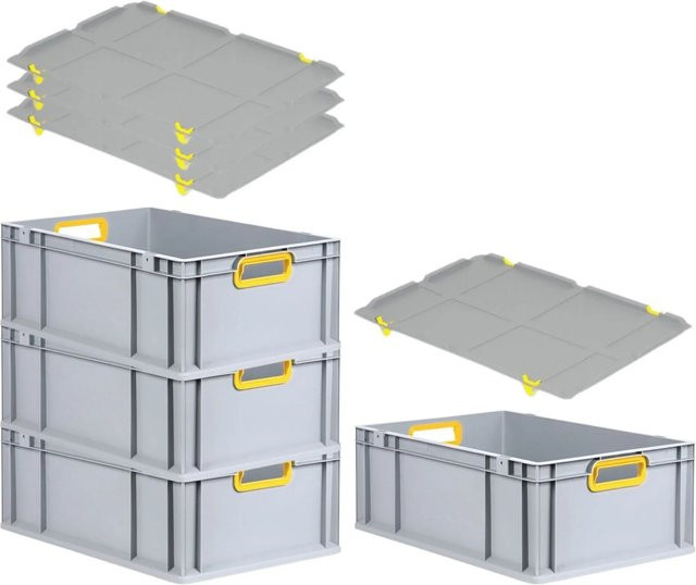 PROREGAL Spar Set 4x Eurobox Nextgen Color mit Auflagedeckel und Schiebeschnappverschlüssen, Gelb, H x B x T: 22 x 40 x 60 cm, mit verstärktem Boden - Bild 1